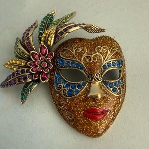 Colorful Heidi Daus Masquerade Mask Brooch